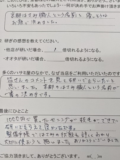 整備手帳で、はさみの状態を詳しくわかり、大切に使おうと思いました。