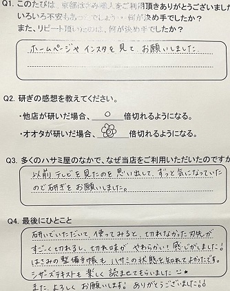 切れなかった刃先が すごーく切れるし、切れ味がやわらかい？感じがしました！